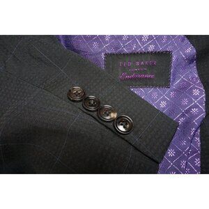 Ted Baker Vlad Black Textured Purple Plaid Wool 2 Pc Suit Jacket Pants Sz 50XL